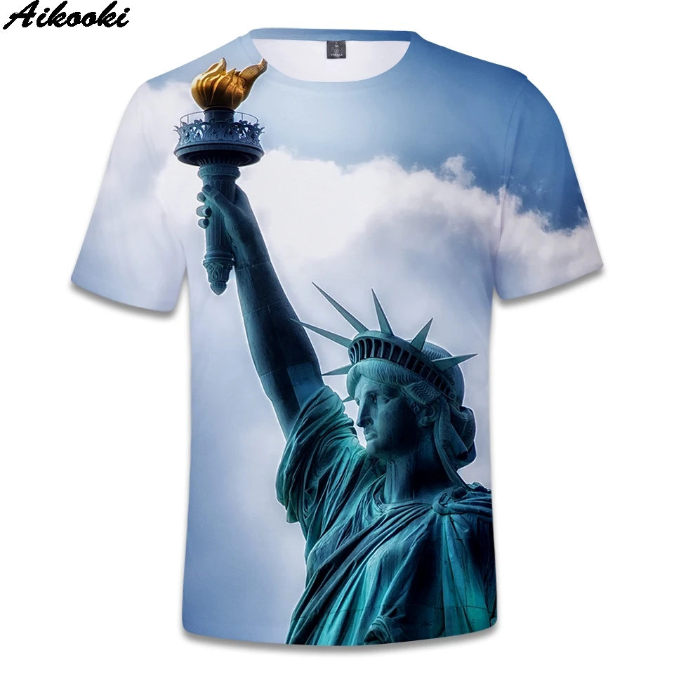 Aikooki 3D Printed Statue of liberty Casual T Shirt Men/Women Tops New