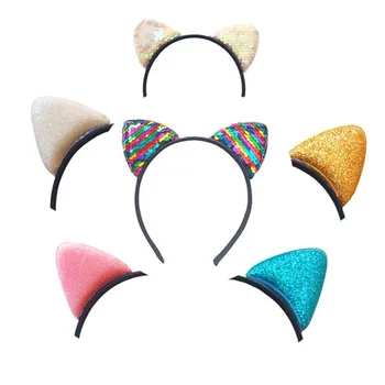 

10PCS/lot 2018 New Kids Reversible Sequin Rabbit Ears Headband Glitter Cat Ears Hair hoop Crown Girls Hair Accessories