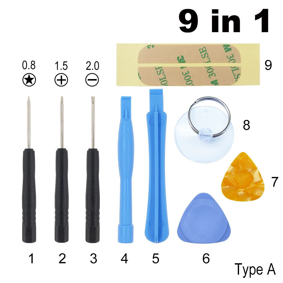 9 в 1 Набор инструментов для открытия инструмент для ремонта инструмента с Pentalobe фигурная отвертка для Apple iPhone 4 4G 4S 5G 6 6s 6 plus 1000 компл./лот