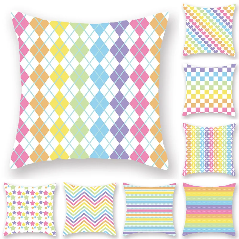

Ins Rainbow Color Cushion Cover Colorful Geometry Polyester Pillow Case Home Sweet Decor for Living Room Sofa Accessories 45x45