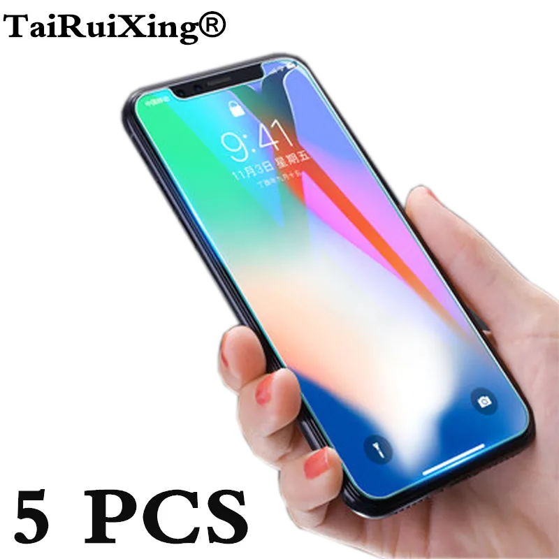 

5 Pcs/Lot Tempered Glass Premium Full Cover Screen Protector For iPhone X 10 8 7 6 6s Plus 4 5 S SE 5 5s 5c 5 C Protective Film