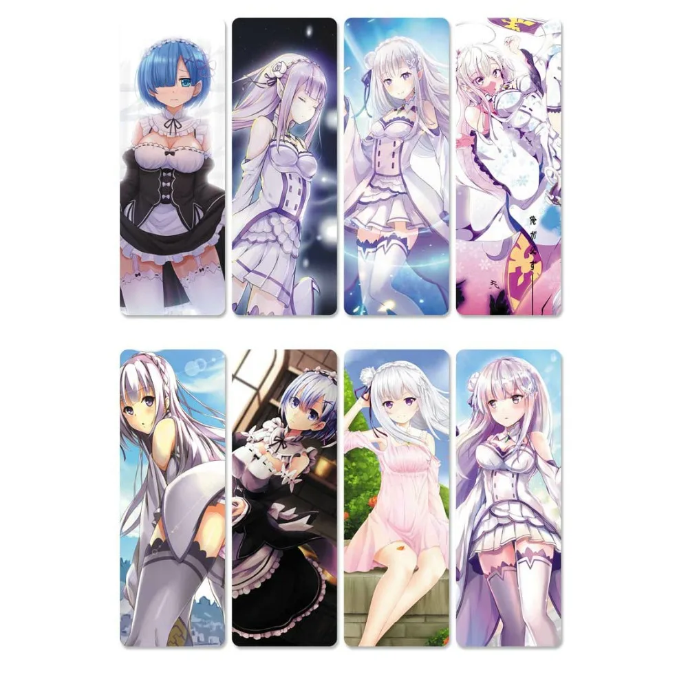 

8pcs Re:Zero kara Hajimeru Isekai Seikatsu Anime Bookmarks Waterproof Transparent PVC Plastic Bookmark Beautiful Book Marks Gift