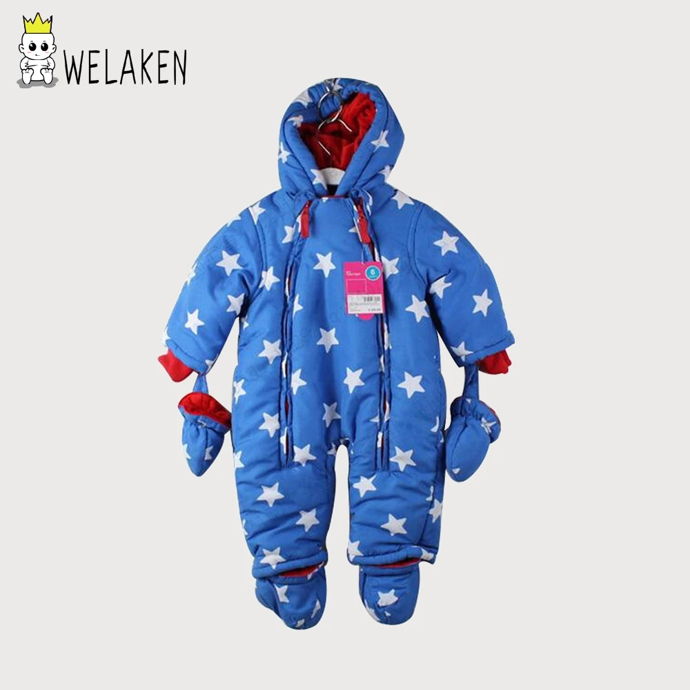 

weLaken New 2017 Toddler Romper Winter Thick Warm Infant Jumpsuit Padded Fleece Star Pattern Hooded Baby Rompers