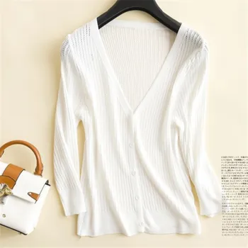 

BELIARST 2019 Spring and Summer New Knitted Ice Silk Cardigan Women V-neck Fashion Wild Short Loose Thin Coat