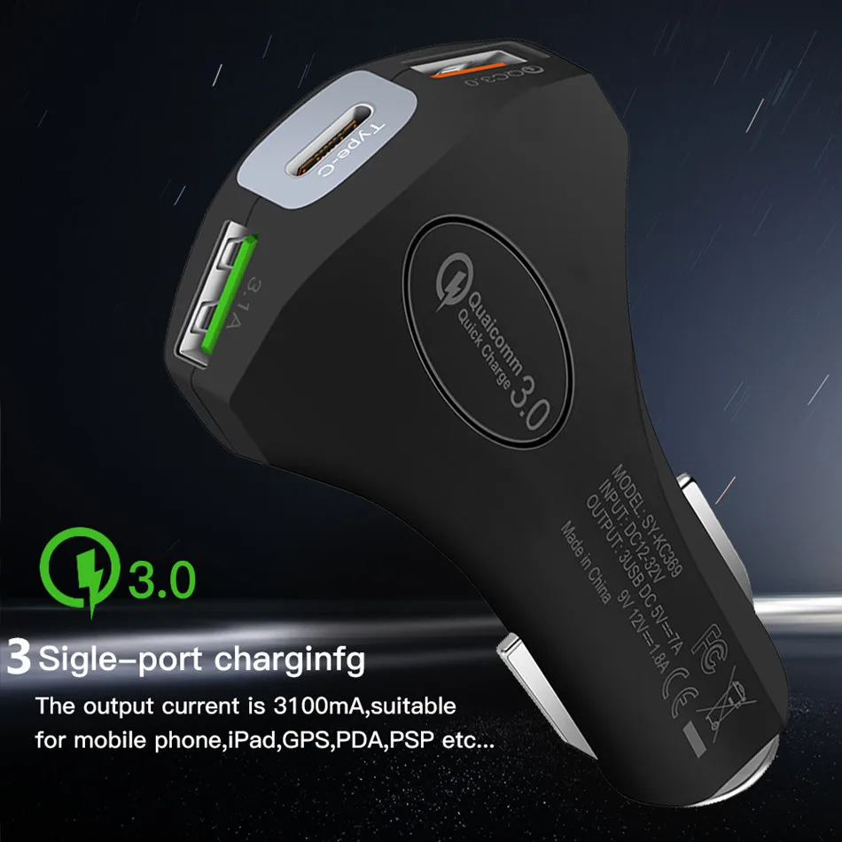 USB Car Charger Quick Charge QC 3.0 Fast Charging Adapter Dual USB Car-Charger For iphone Micro USB Type C Cable Phone Chargers