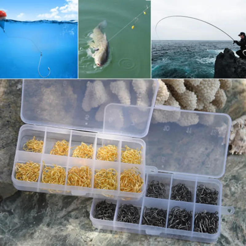 500pcs Assorted Sharpened Metal Fishing Hooks Tackle Lures Baits 10Size+Box ah 500pcs Assorted Sharpened Metal Fishing Hooks Tackle Lures Baits 10Size+Box ah