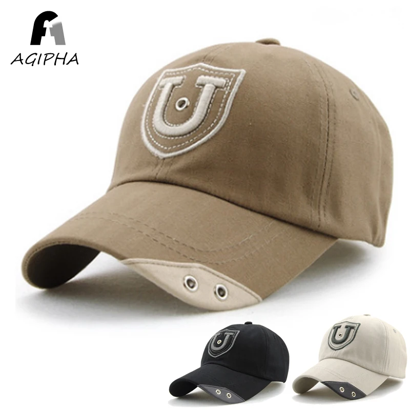 

Fitted Cotton Snapback Baseball Cap With U Letter Black Trap Hat For Women Men Metal Hole Black Summer Dad Hat
