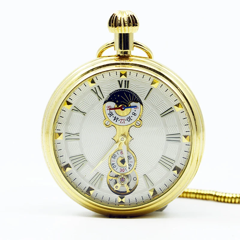 Luxury High Quality Open Face Gold Mechanical Hand Winding Pocket Watch Chain Pendant Vintage Men Women Gift | Наручные часы