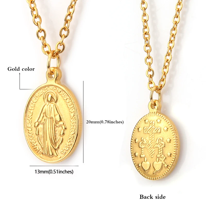 Gold Stainless Steel Virgin Mary Necklaces For Women Cross Virgen Maria Medallion Pendant Choker Colgante Medalla Mujer