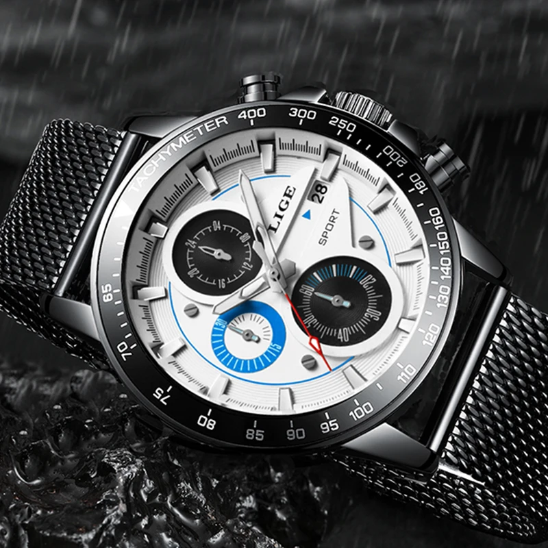 Relogio2019 LIGE Mens Watches Top Brand Luxury Casual Quartz Wristwatch Men Fashion Stainless Steel Waterproof Sport Chronograph