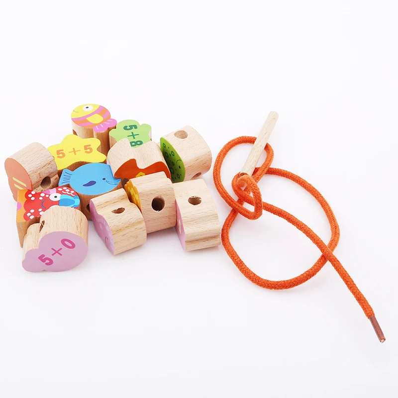 Деревянные игрушки, детские игрушки для самостоятельной сборки, Мультяшные фрукты, животные, нанизанные резьбы, деревянные бусины, игрушки Monterssori, развивающие игрушки для детей