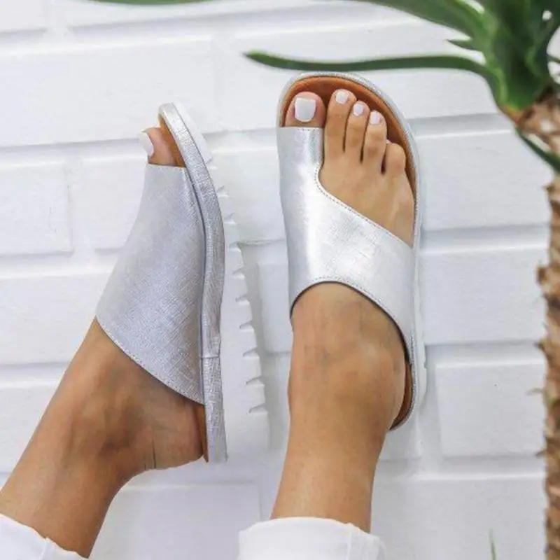 

2019 Women PU Leather Shoes Comfy Platform Flat Sole Ladies Casual Soft Toe Foot Correction Sandal Orthopedic Bunion Corrector
