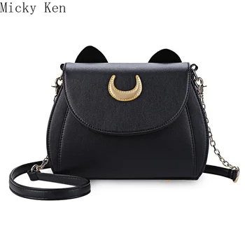 

2019 Summer Sailor Moon Ladies Handbag Black Luna Cat Shape Chain Shoulder Bag PU Leather Women Messenger Crossbody Small Bag