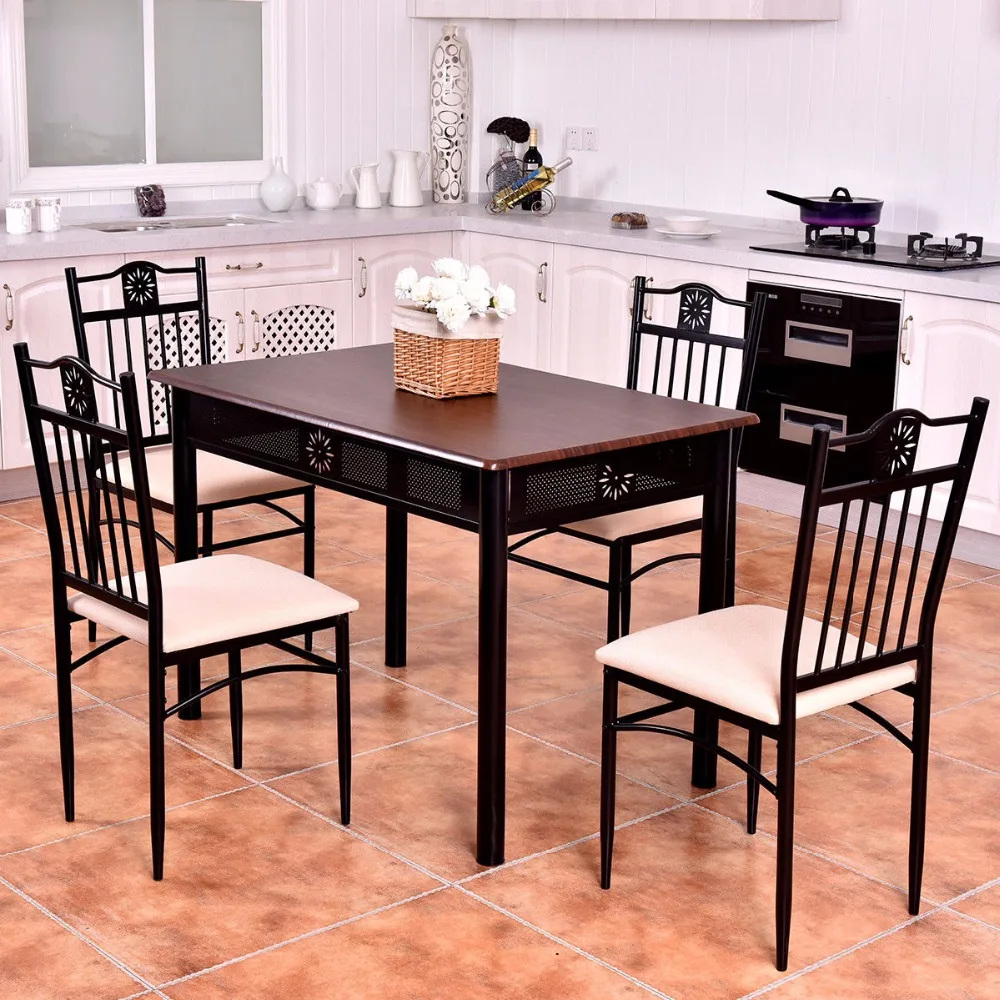 Goplus 5 Piece Kitchen Dining Set Wood Metal Table and 4 Chairs Kitchen Breakfast Modern Dining Room Furniture Set HW56524 Goplus 5 Piece Kitchen Dining Set Wood Metal Table and 4 Chairs Kitchen Breakfast Modern Dining Room Furniture Set HW56524