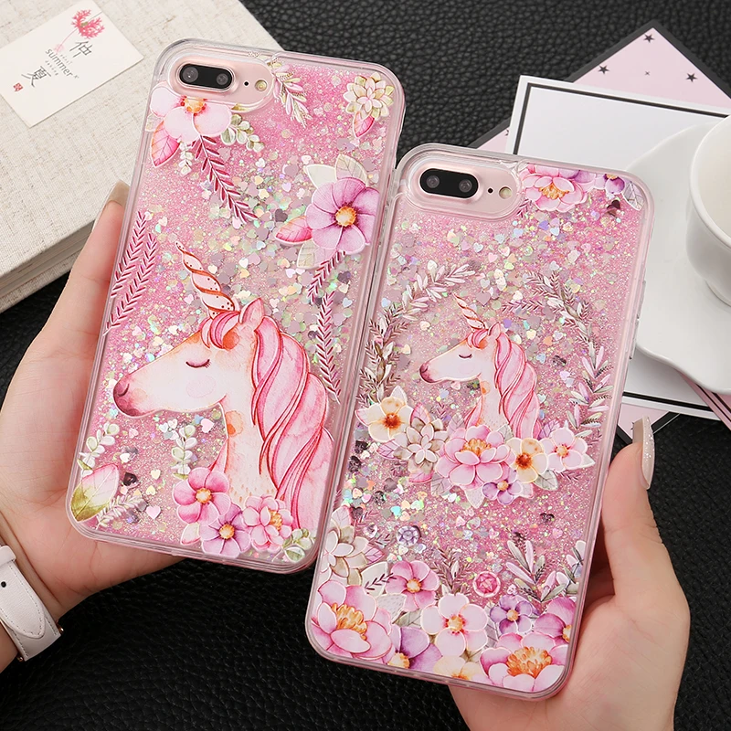 

EKONEDA Cute Unicorn Case For iPhone 6 6S 7 8 X Case Liquid Dynamic Quicksand Coque Cover For iPhone 7Plus X XS Max XR Case