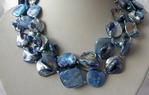 

huij 001465 3strands 20mm baroque blue shell pearl necklace can choose