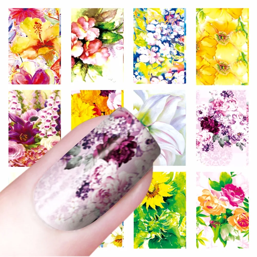 

ZKO 1 Sheet Optional Flowers Watermark Nail Art Stickers Wraps Water Transfer Tips Decals Beauty Temporary Tattoos Tools