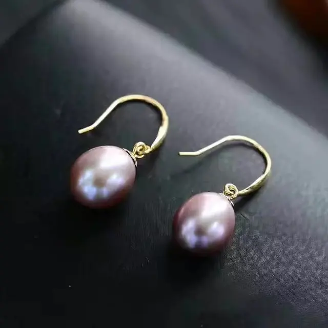 Natural Purple Pearl Drop Earrings 18k Yellow Gold Women Elegant Natural Purple Pearl Drop Earrings 18k Yellow Gold Women Elegant Simple Fashion For Party