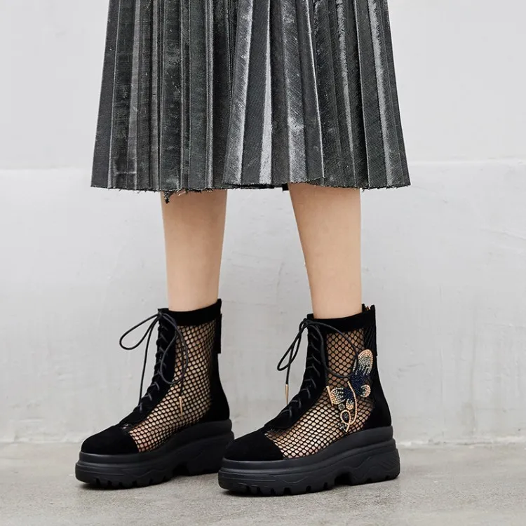 

Rome sandals women Hollow ankle boots woman mesh shoes summer 2019 new platform high heels Breathable shoes Size 33-42