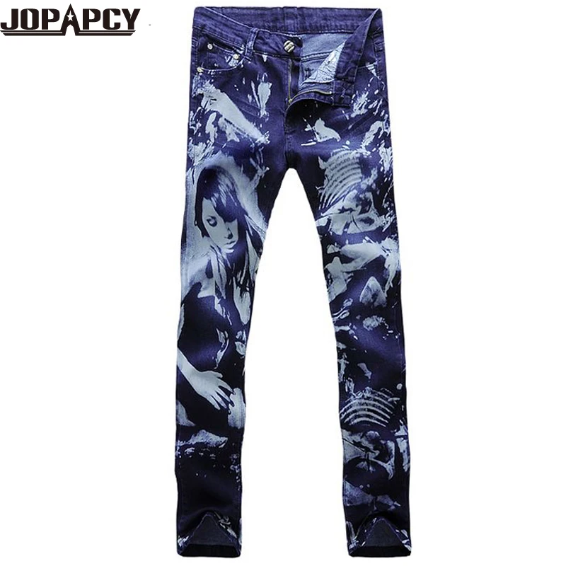

Hot Jeans Men Famous Designer Printed True Jeans Motorcycle Hip Hop Rock Skinny Denim Pants Vaqueros Pantalones Hombre MYA0162