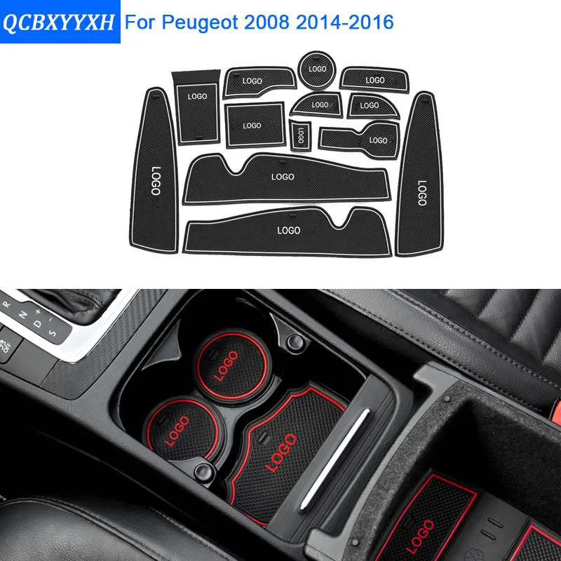 

13Pcs/Set Car Styling For Peugeot 2008 Slot Pad Interior Door Groove Mat Latex Anti-Slip Cushion Car Internal Dedicated Sticker
