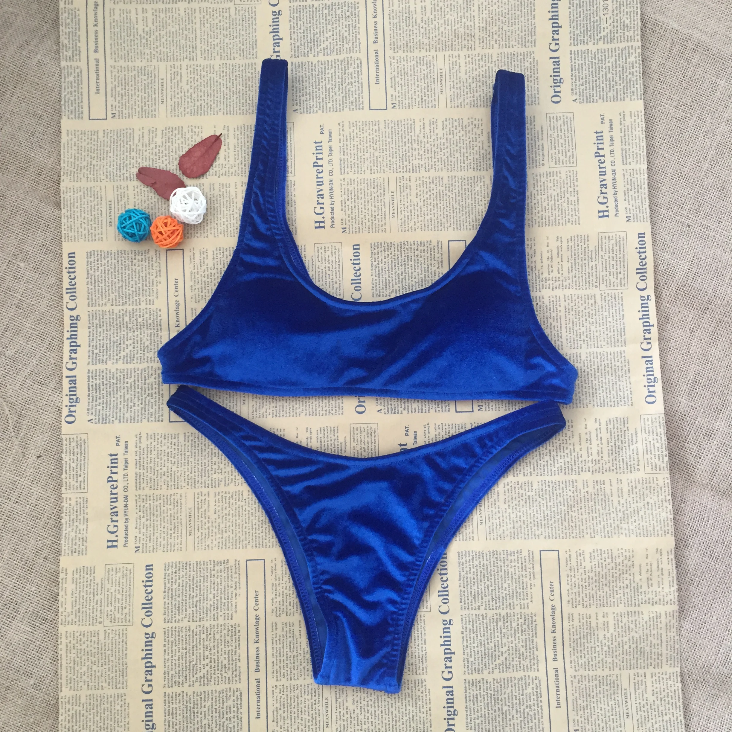 RoyaL Blue Swimwear Women Push Up Padded Bra Velvet Bikinis Crop Top ...