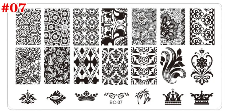 1 шт. 6*12 см шаблоны для дизайна ногтей трафареты для ногтей искусство кружева цветок изображения стальных пластин DIY штамповочные пластины инструменты для ногтей BC01-10 - Цвет: BC-07