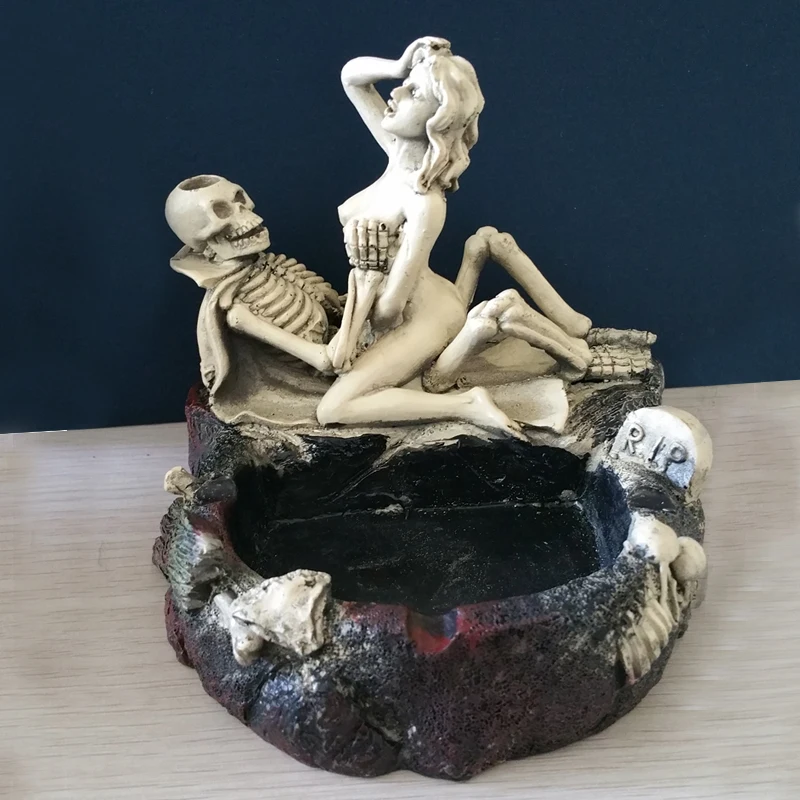 

limited edition # 2019 BAR TOP COOL -unique PUNK ROCK Retro Human skeleton ghost woman art Ashtray statue- Birthday gift