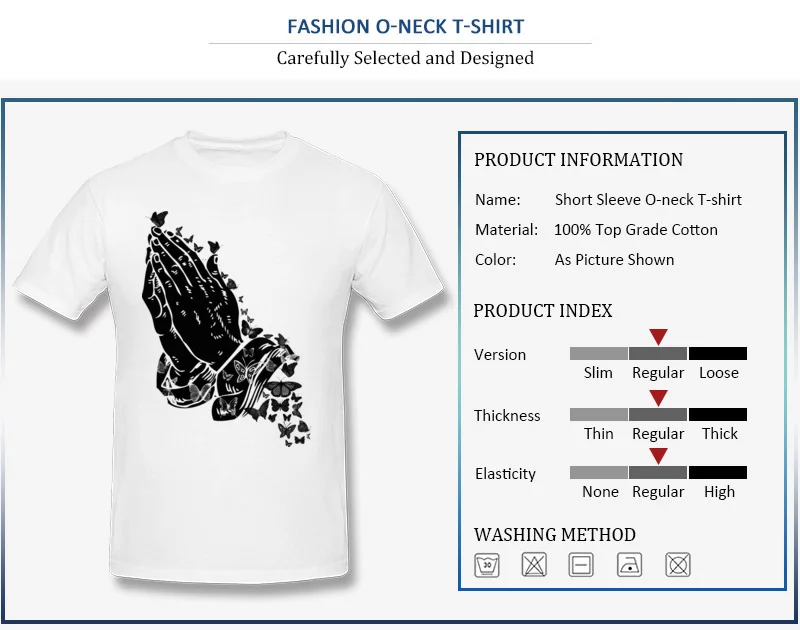 Praying hands and butterflies Crazy T-Shirt for Male 100% Cotton Summer Tops T Shirt Tee Shirt Short Sleeve Brand Crew Neck Praying hands and butterflies