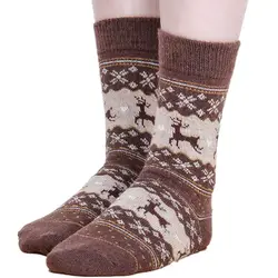 Для женщин Теплые зимние носки шерсть до середины икры носки шерстяные Снежинка Олень удобные Рождественский подарок