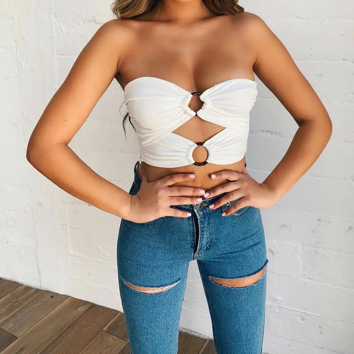 

New Style Women Tanks Solid Ladies Sexy Casual Strapless Tank Top Vest Crop Top Ring Strapless Short Sheath Fashion Hot 2019