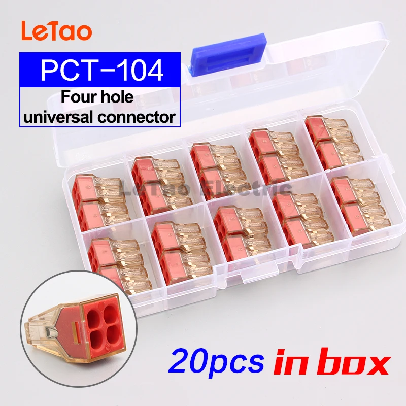 

20pcs/set PCT-104 RED Wire Wiring Connector cable connector Universal Compact 4 pin holes Conductor Terminal Block
