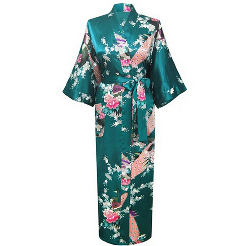 Большой размер 3XL Drak зеленый Свадебный халат невесты атласный искусственный шелк халат ночная рубашка для женщин кимоно пижамы цветок