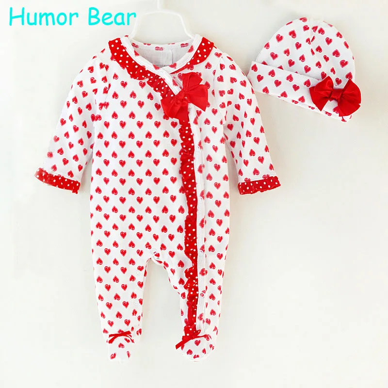 Humor Bear Christma Love Baby Girl Clothes Bow Romper Clothing Set Jumpsuit Hat 2PC Cute Infant