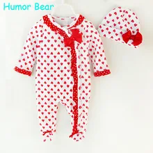 Humor Bear Christma Amour Bébé Fille Vêtements Arc Barboteuse Vêtements Ensemble Salopette Chapeau 2 PC Mignon Infantile Filles Barboteuses Bébé costume