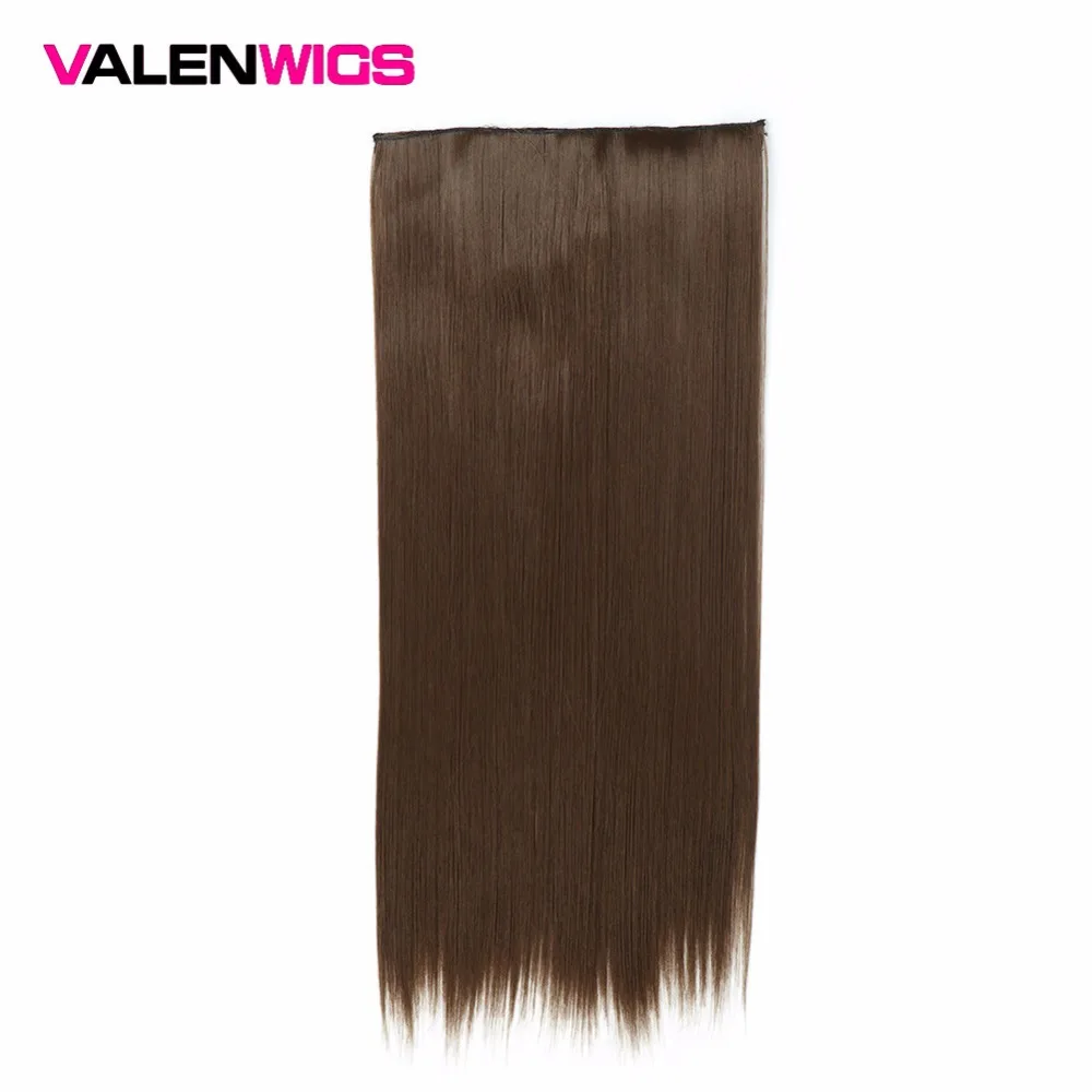 

Valen Wigs One Piece Clip In Hair Extension Hair Pieces Straight Synthetic Hair Heat Resistant Brown Color False Fake Hair 22"