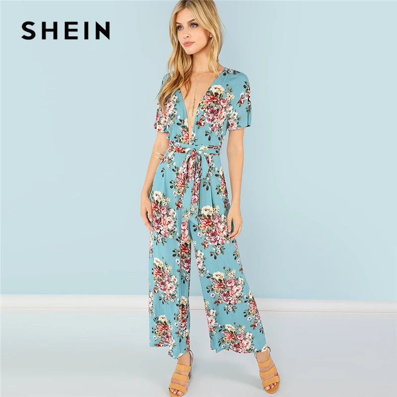 SHEIN Multicolor Vacation Bohemian Beach Backless Floral