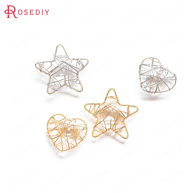 

10PCS 24K Gold Color Brass and Zircon Around Metal Wire Heart and Star Shape Charms Pendants Jewelry Earrings Accessories