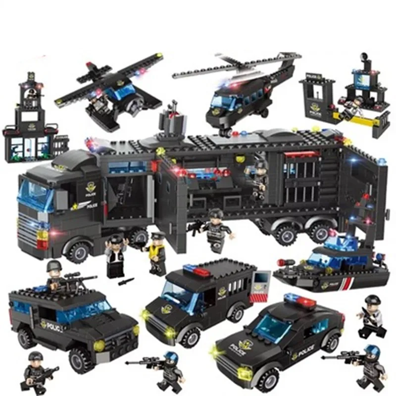 

323 City Police Series 1095Pcs Car Helicopter Police Staction Building Blocks DIY Bricks Compatible with Legoings