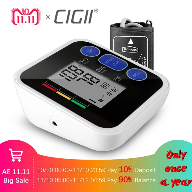 Best Offers Cigii Upper Arm blood pressure Pulse monitor LCD Portable Home Health Care 1pcs Digital Tonometer Meter Pulse oximeter