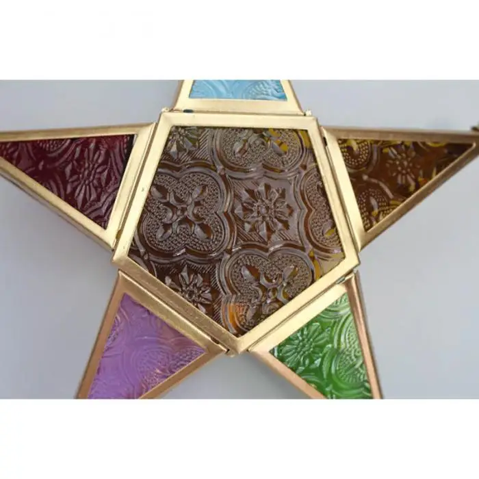 Пятиконечный подсвечник звезда марокканский стиль подвесной стеклянный металлический фонарь TN88