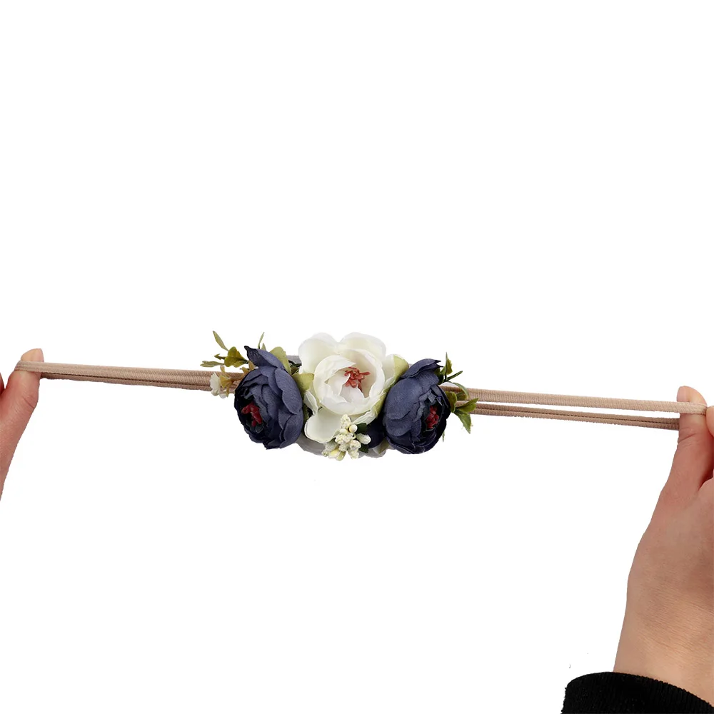 AHB High Quality Flower Crown Headband Pearl Floral Hair Bows with Nylon Elastic Hair Bands for Girls Headwear Hair Accessories