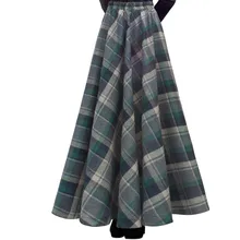 Free Shipping 2019 New Fashion Long Maxi Thick A-line Skirts For Women Elastic Waist Winter Plaid Woolen Warm With Pocket