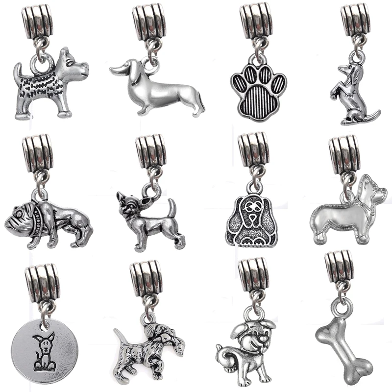 

Skyrim Mixed Pet Dogs/Bone/Paw Print Beads Fit Charms Antique Silver Metal Zinc Alloy DIY Dangle Spacer Bead Making Gift