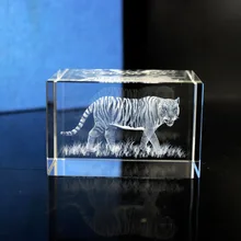 Cheap 3D Laser Engraved Cube K9 Crystal Tiger Image Sculpture White DIY Souvenir Crafts