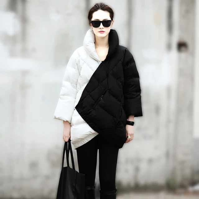 2014 зимнее пальто женщины нью-европейский мода неделю подиуме длинный участок черный и белый цвет беременна толстый теплый пуховик