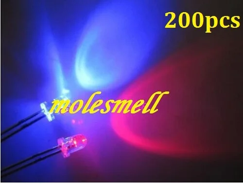 200 Pz/Lotto Spedizione Gratuita!!! 3Mm Lampeggiante Rosso/Blu Flash Led (10000Mcd)3Mm Lampeggiante Rosso/Blu Led 3Mm Round Water Clear Led