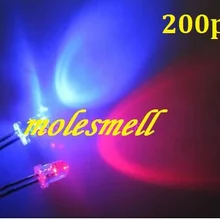 200 шт./лот! 3 мм мигающий красный/синий флэш СИД(10000mcd) 3 мм мигающий красный/синий светодиод 3 мм круглый прозрачный