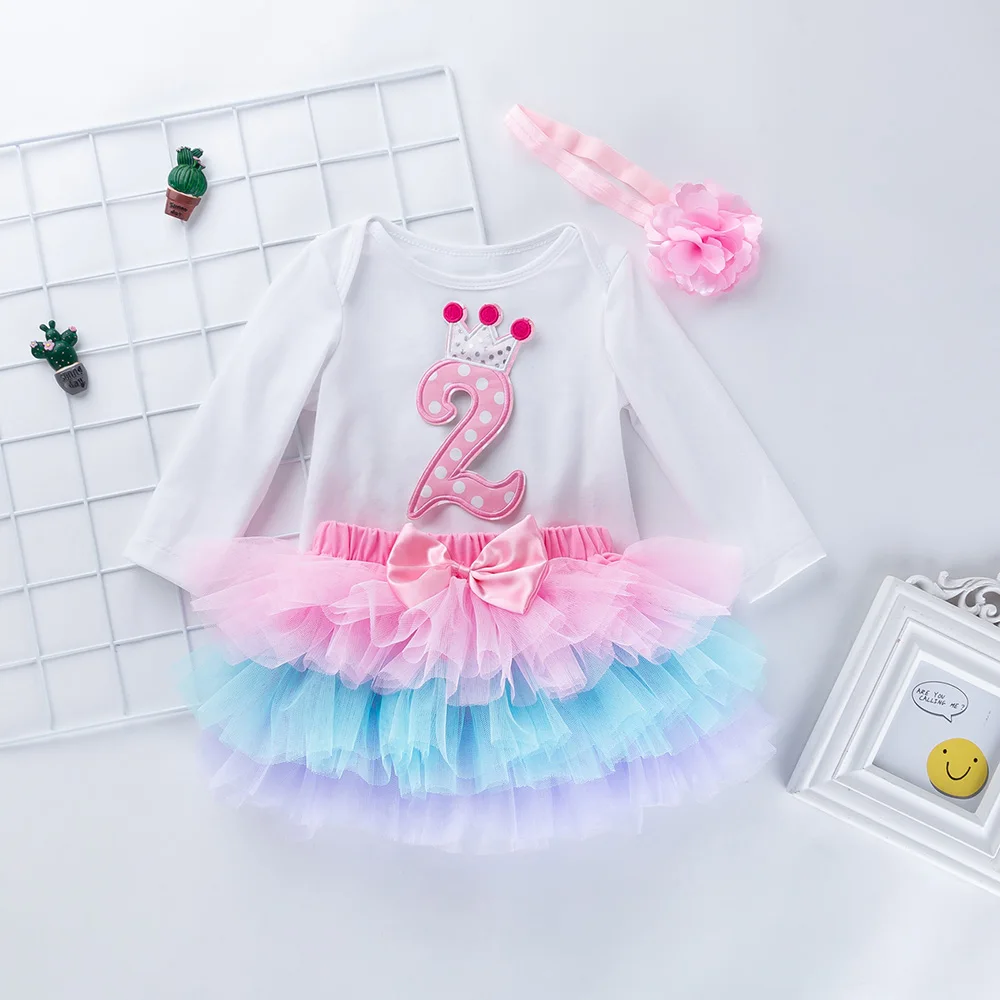 Платье для маленьких девочек, пачка с оборками, комбинезон+ юбка-пачка+ повязка на голову, милая одежда для малышей с цветочным принтом и длинными рукавами, Vestidos Infantil