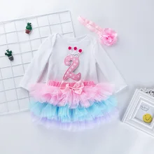 Платье для маленьких девочек, пачка с оборками, комбинезон+ юбка-пачка+ повязка на голову, милая одежда для малышей с цветочным принтом и длинными рукавами, Vestidos Infantil